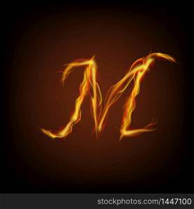 Uppercase initial letter M with blazing flame
