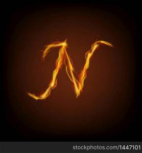 Uppercase initial letter N with blazing flame