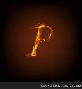 Uppercase initial letter P with blazing flame
