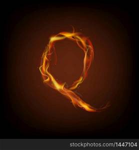 Uppercase initial letter Q with blazing flame