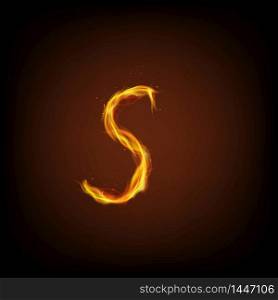Uppercase initial letter S with blazing flame