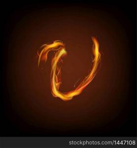 Uppercase initial letter U with blazing flame