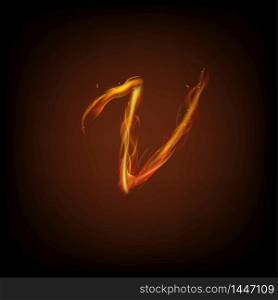 Uppercase initial letter V with blazing flame