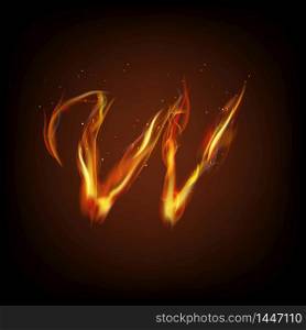 Uppercase initial letter W with blazing flame