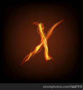 Uppercase initial letter X with blazing flame