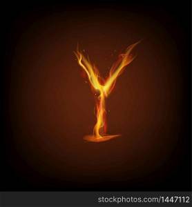 Uppercase initial letter Y with blazing flame