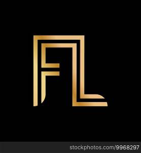 Uppercase letters F and L. Flat bound design in a Golden hue for a logo, brand, or logo. Vector illustration