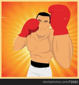 Uppercut Technical Gesture !. Illustration of a grunge vintage cartoon boxer doing an uppercut for sports poster background