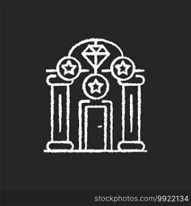 Upscale pawnshops chalk white icon on black background. Loan offices. High-end collateral lender. Prestige pawnbrokers. Luxury goods. Jewelry, diamonds. Isolated vector chalkboard illustration. Upscale pawnshops chalk white icon on black background