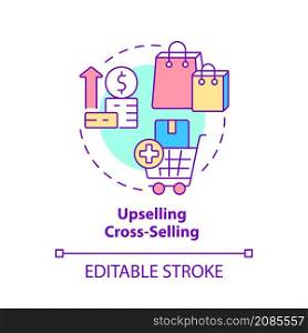 Upselling cross selling concept icon. Customer touchpoint abstract idea thin line illustration. Isolated outline drawing. Editable stroke. Roboto-Medium, Myriad Pro-Bold fonts used. Upselling cross selling concept icon