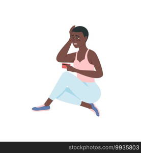 Upset african american woman with debt on credit card flat color vector detailed character. Addiction to shopping. Shopaholism isolated cartoon illustration for web graphic design and animation. Upset african american woman with debt on credit card flat color vector detailed character