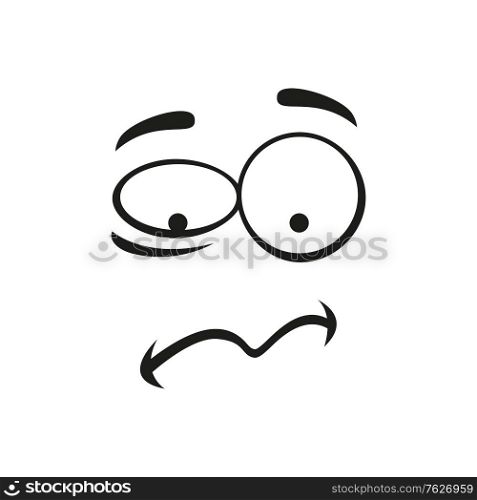 Upset emoticon isolated troubled emoji. Vector disturbed anxious expression of smiley, line art. Frustrated emoji isolated cartoon troubled face