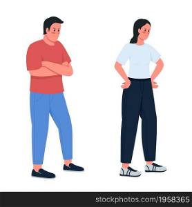 Upset people semi flat color vector character set. Posing figures. Full body people on white. Emotional expression isolated modern cartoon style illustration for graphic design and animation pack. Upset people semi flat color vector character set
