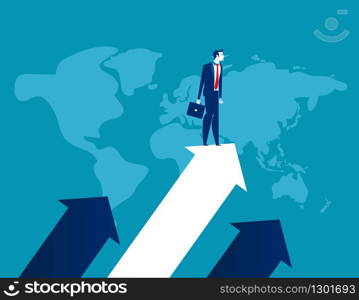 Upward. Businessman standing the arrow. Concept business success vector illustration, Flat business cartoon, Global company, Leadership.