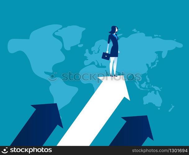 Upward. Businessman standing the arrow. Concept business success vector illustration, Flat business cartoon, Global company, Leadership.