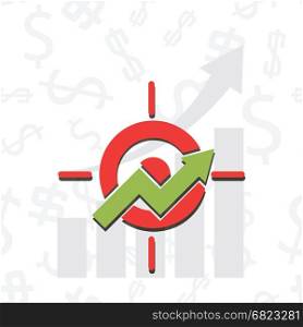 Upward chart with target symbol financial success abstract vector illustration. Business development strategy emblem. Investment efficiency concept.