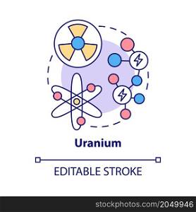 Uranium concept icon. Radioactive ore mining. Nonrenewable energy sources abstract idea thin line illustration. Isolated outline drawing. Editable stroke. Roboto-Medium, Myriad Pro-Bold fonts used. Uranium concept icon