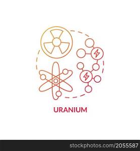 Uranium red gradient concept icon. Radioactive ore mining. Nonrenewable energy sources abstract idea thin line illustration. Isolated outline drawing. Roboto-Medium, Myriad Pro-Bold fonts used. Uranium red gradient concept icon