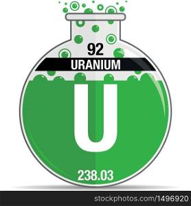 Uranium symbol on chemical round flask. Element number 92 of the Periodic Table of the Elements - Chemistry. Vector image