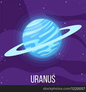 Uranus planet in space. Colorful universe with Uranus. Cartoon style vector illustration for any design.
