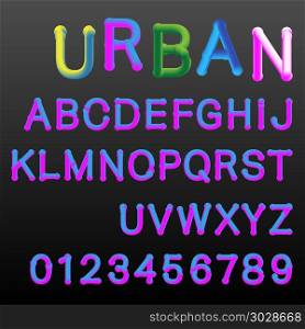Urban alphabet font template. 3d letters and numbers two gradients colors easy recoloring. Vector illustration.. 3d gradient colors alphabet font template. 3d gradient colors alphabet font template