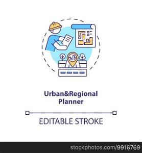Urban and regional planner concept icon. City infrastructure construction. Civil engineering idea thin line illustration. Vector isolated outline RGB color drawing. Editable stroke. Urban and regional planner concept icon
