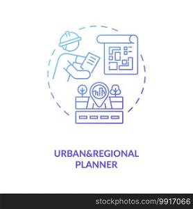 Urban and regional planner dark blue gradient concept icon. City infrastructure construction. Civil engineering idea thin line illustration. Vector isolated outline RGB color drawing. Urban and regional planner dark blue gradient concept icon