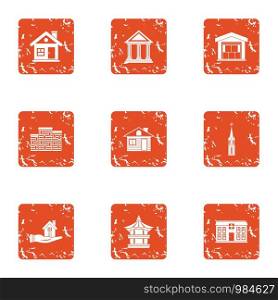 Urban business icons set. Grunge set of 9 urban business vector icons for web isolated on white background. Urban business icons set, grunge style