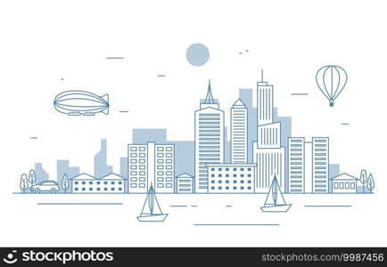 Urban City Building Cityscape Landscape River Sea Illustration