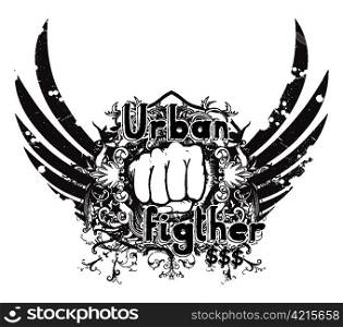 urban emblem with fist vector illustration