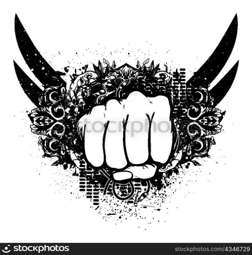 urban emblem with fist vector illustration