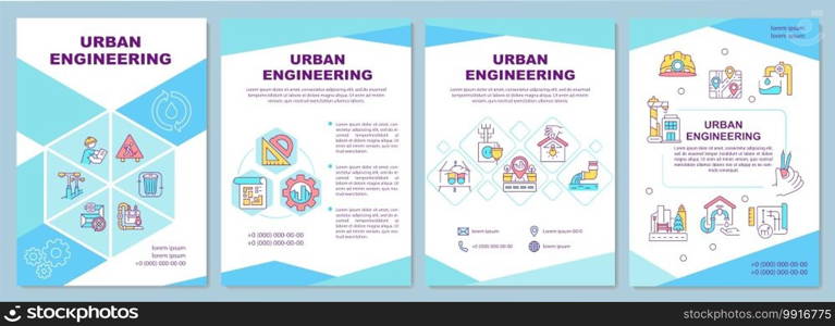 Urban engineering brochure template. Constructing infrastructure. Flyer, booklet, leaflet print, cover design with linear icons. Vector layouts for magazines, annual reports, advertising posters. Urban engineering brochure template