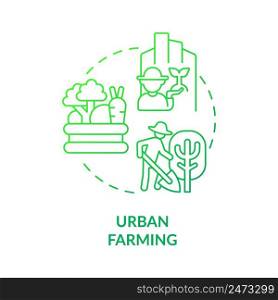 Urban farming green gradient concept icon. Water and biodiversity in green gradient urbanism abstract idea thin line illustration. Agriculture. Isolated outline drawing. Myriad Pro-Bold font used. Urban farming green gradient concept icon