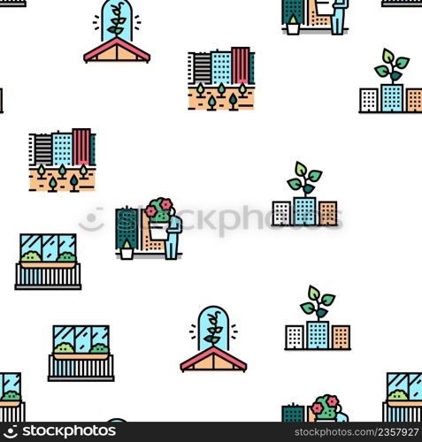 Urban Gardening Eco Vector Seamless Pattern Thin Line Illustration. Urban Gardening Eco Vector Seamless Pattern