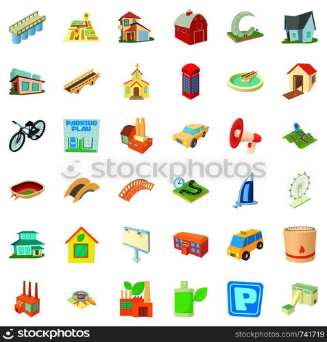 Urban icons set. Cartoon style of 36 urban vector icons for web isolated on white background. Urban icons set, cartoon style