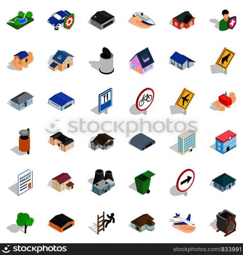Urban icons set. Isometric style of 36 urban vector icons for web isolated on white background. Urban icons set, isometric style