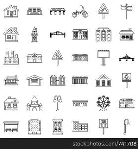 Urban icons set. Outline style of 36 urban vector icons for web isolated on white background. Urban icons set, outline style