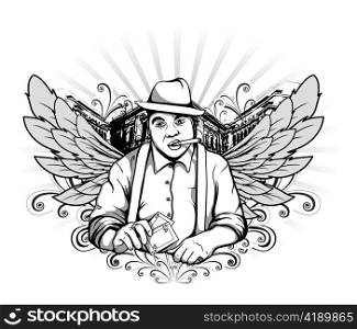 urban illustration of a gangster with wings