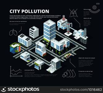 Urban infographic. Business concept people population megapolis transportation buildings street isometric city map vector infographic. Illustration of isometric city, infographic pollution. Urban infographic. Business concept people population megapolis transportation buildings street isometric city map vector infographic