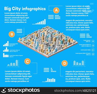 Urban infographics city. Urban infographics with isometric city