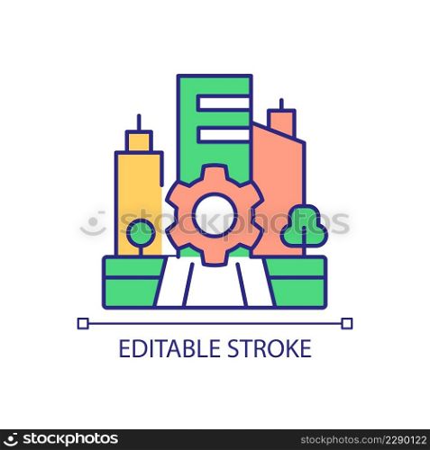 Urban infrastructure management RGB color icon. Comfortable city planning. Sustainable design. Isolated vector illustration. Simple filled line drawing. Editable stroke. Arial font used. Urban infrastructure management RGB color icon