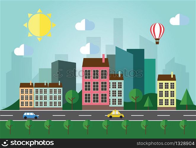 Urban Landscape City Background Flat Design Concept Icon Template Vector Illustration