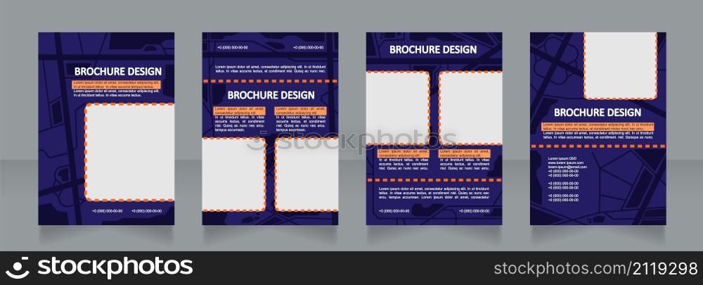 Urban landscaping blue blank brochure design. Directions for driving. Template set with copy space for text. Premade corporate reports collection. Editable 4 paper pages. Calibri, Arial fonts used. Urban landscaping blue blank brochure design