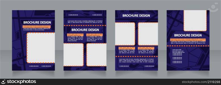 Urban landscaping blue blank brochure design. Directions for driving. Template set with copy space for text. Premade corporate reports collection. Editable 4 paper pages. Calibri, Arial fonts used. Urban landscaping blue blank brochure design