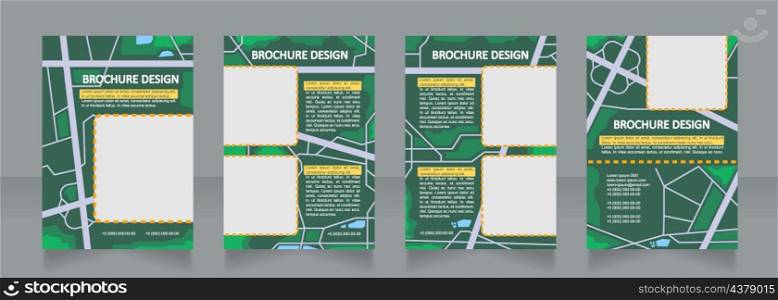 Urban landscaping green blank brochure design. Town directions. Template set with copy space for text. Premade corporate reports collection. Editable 4 paper pages. Calibri, Arial fonts used. Urban landscaping green blank brochure design