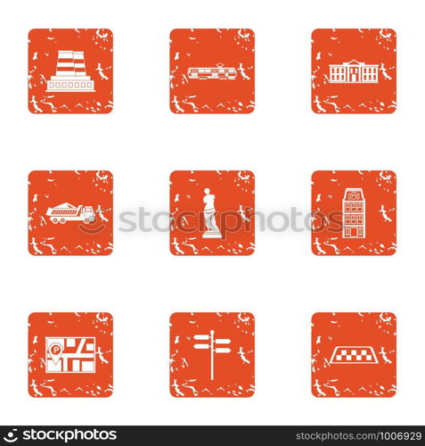Urban movement icons set. Grunge set of 9 urban movement vector icons for web isolated on white background. Urban movement icons set, grunge style