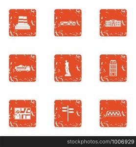 Urban movement icons set. Grunge set of 9 urban movement vector icons for web isolated on white background. Urban movement icons set, grunge style
