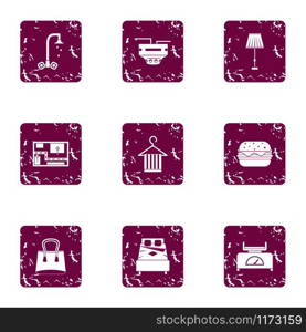 Urban orientation icons set. Grunge set of 9 urban orientation vector icons for web isolated on white background. Urban orientation icons set, grunge style