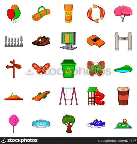 Urban park icons set. Cartoon set of 25 urban park vector icons for web isolated on white background. Urban park icons set, cartoon style