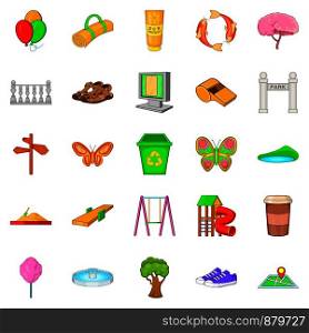 Urban park icons set. Cartoon set of 25 urban park vector icons for web isolated on white background. Urban park icons set, cartoon style